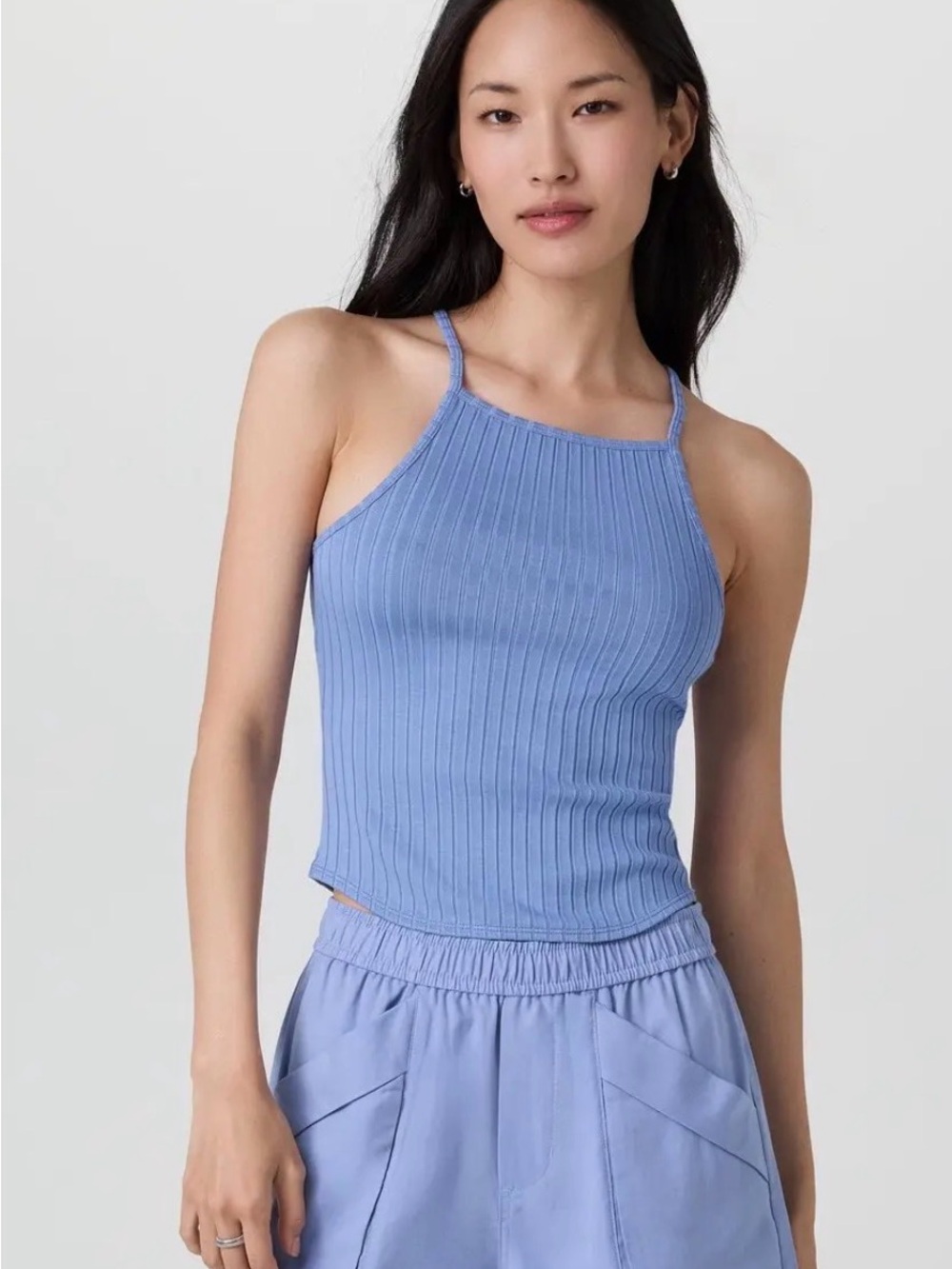 65. Vuori Ribbed marina High-Neck Tank Top in Sage Green